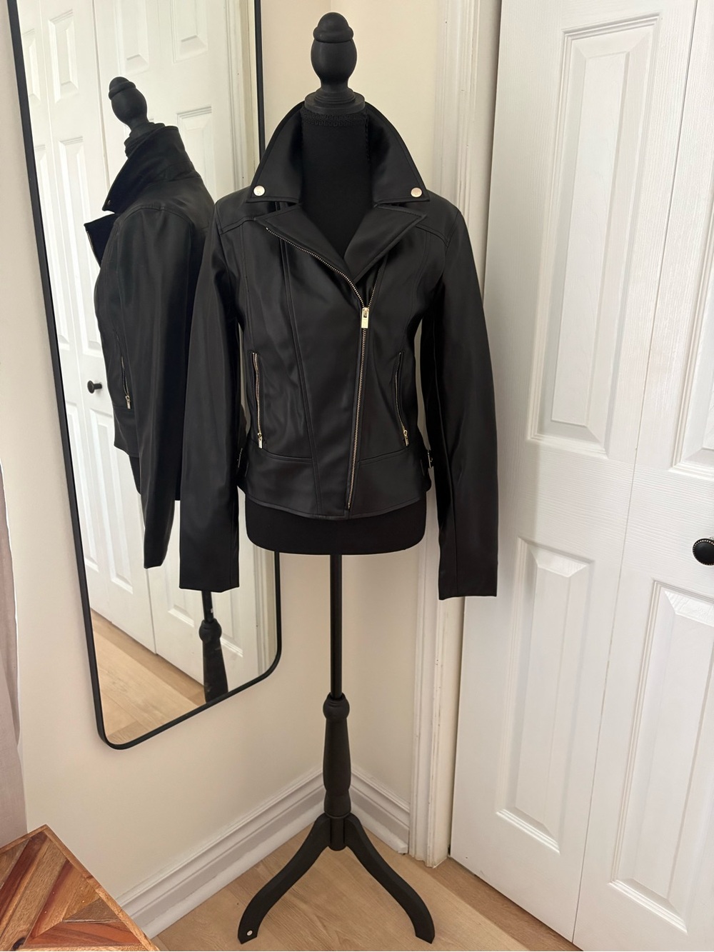 Tommy Hilfiger Black Moto-Style Leather Zip Jacket